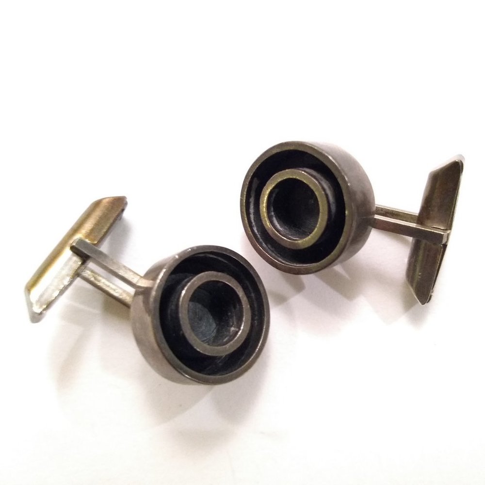 Double Circle Design Sterling Cuff Links c 1950